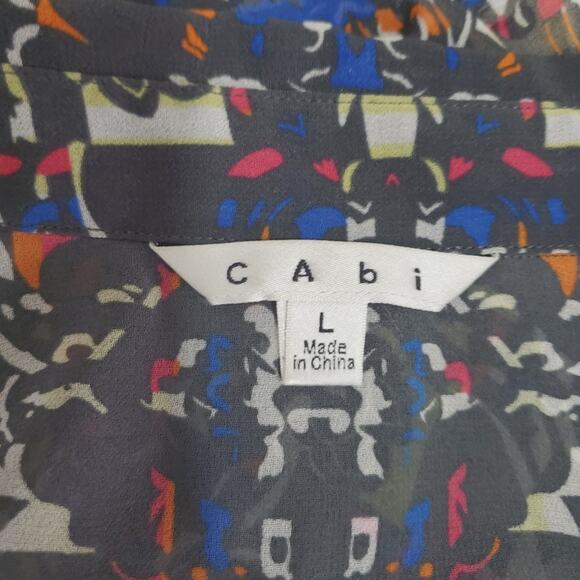 Cabi | Abstract Pattern Sheer Lightweight Button Up Long Sleeve Blouse Top - Picture 6 of 11